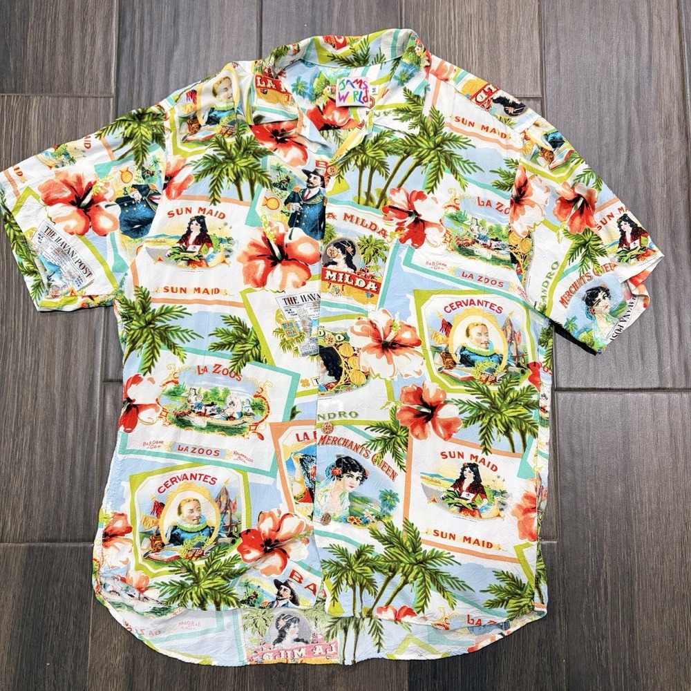 Vintage Jams World Hawaiia USA Shirt Men's M  Cigars Calvano Havana Cervantes